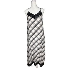 Paige Black + White Slip Dress Lace Trim Adjustable Spaghetti Straps Size Small